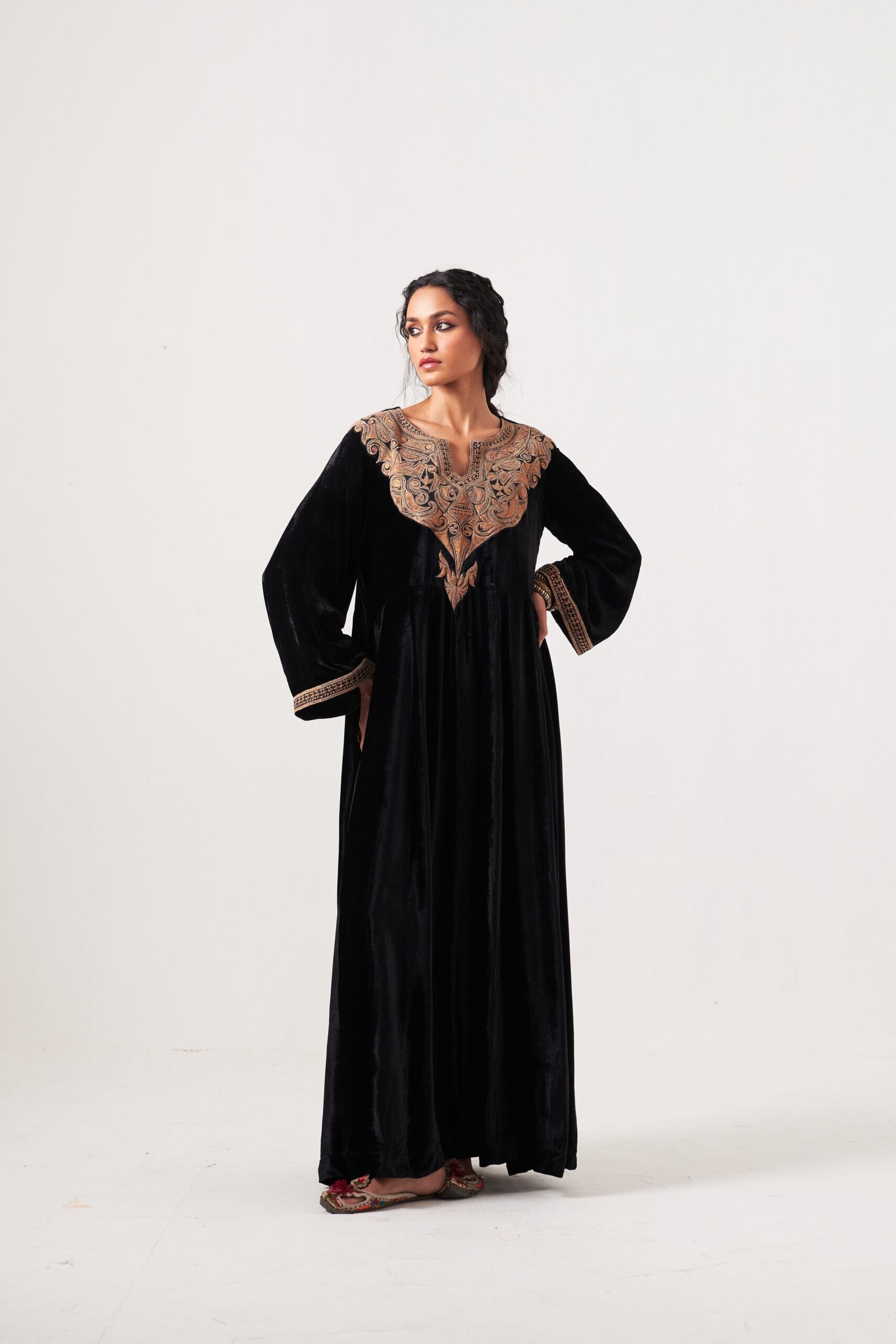 Black Tilla Embroidered Longline Flared Tunic