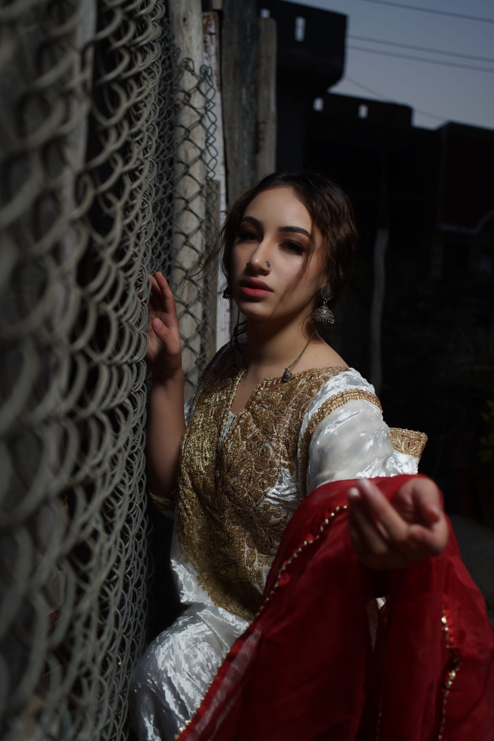 Aroob Khan in White Tilla Embroidered Qurab Pheran Salwar Organza Dupatta