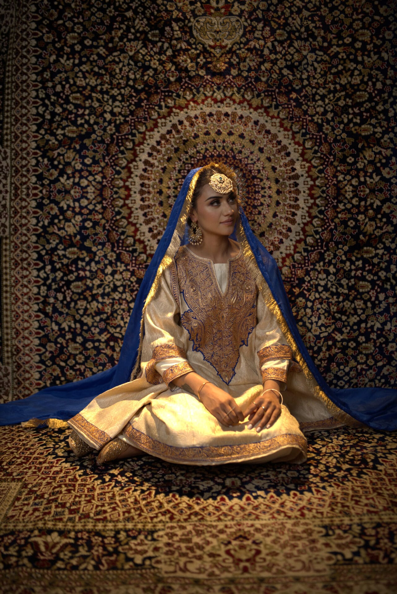 Ivory Hand Embroidered Pheran Pants Organza Dupatta