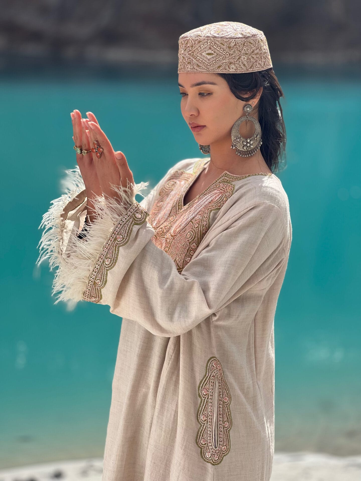 Ivory Hand Embroidered Pheran Salwar
