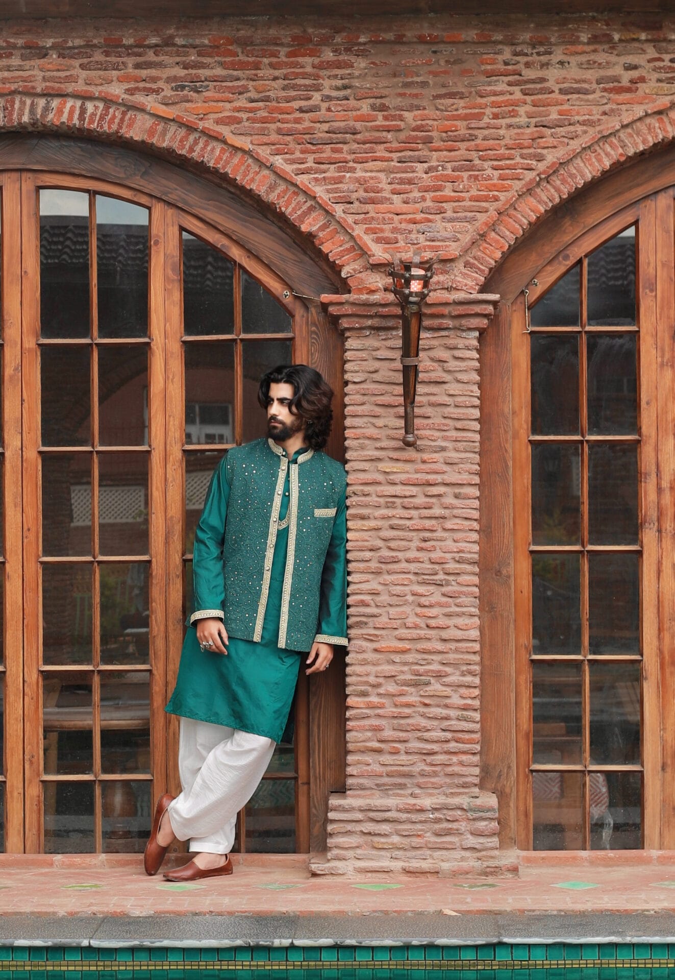 Green Chikankari Waist-Coat set