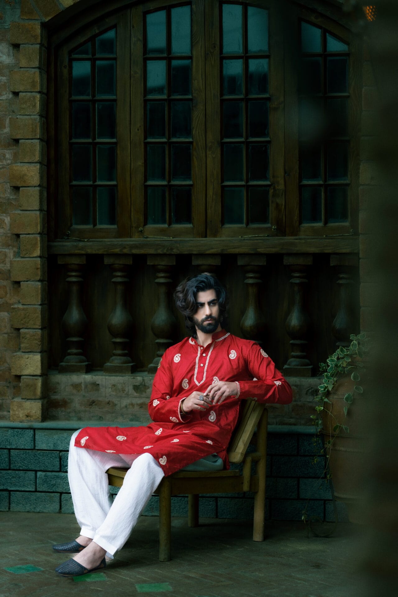 Red Tilla Embroidered Kurta Salwar