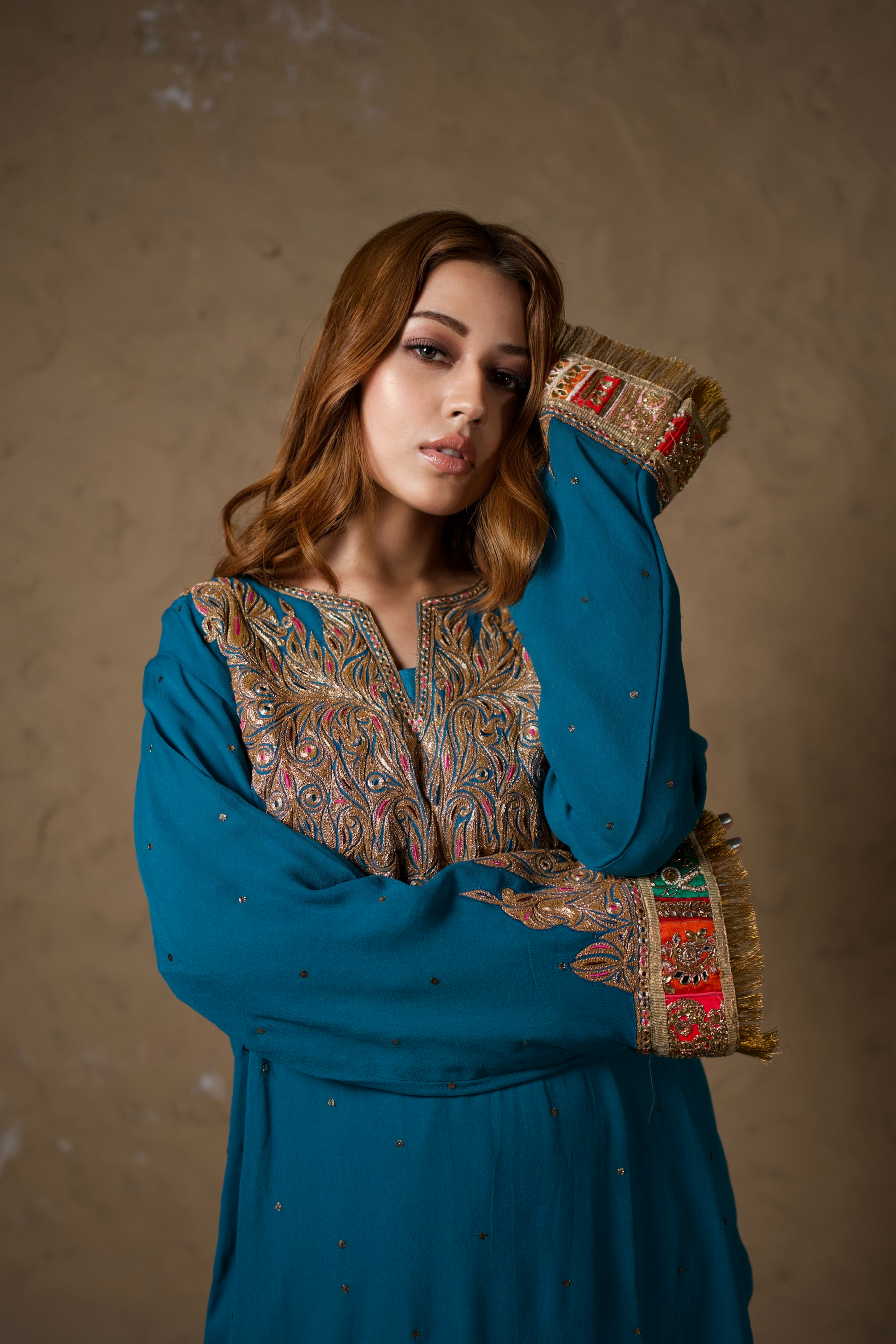 Blue Tilla Embroidered Pheran Salwar with Dupatta