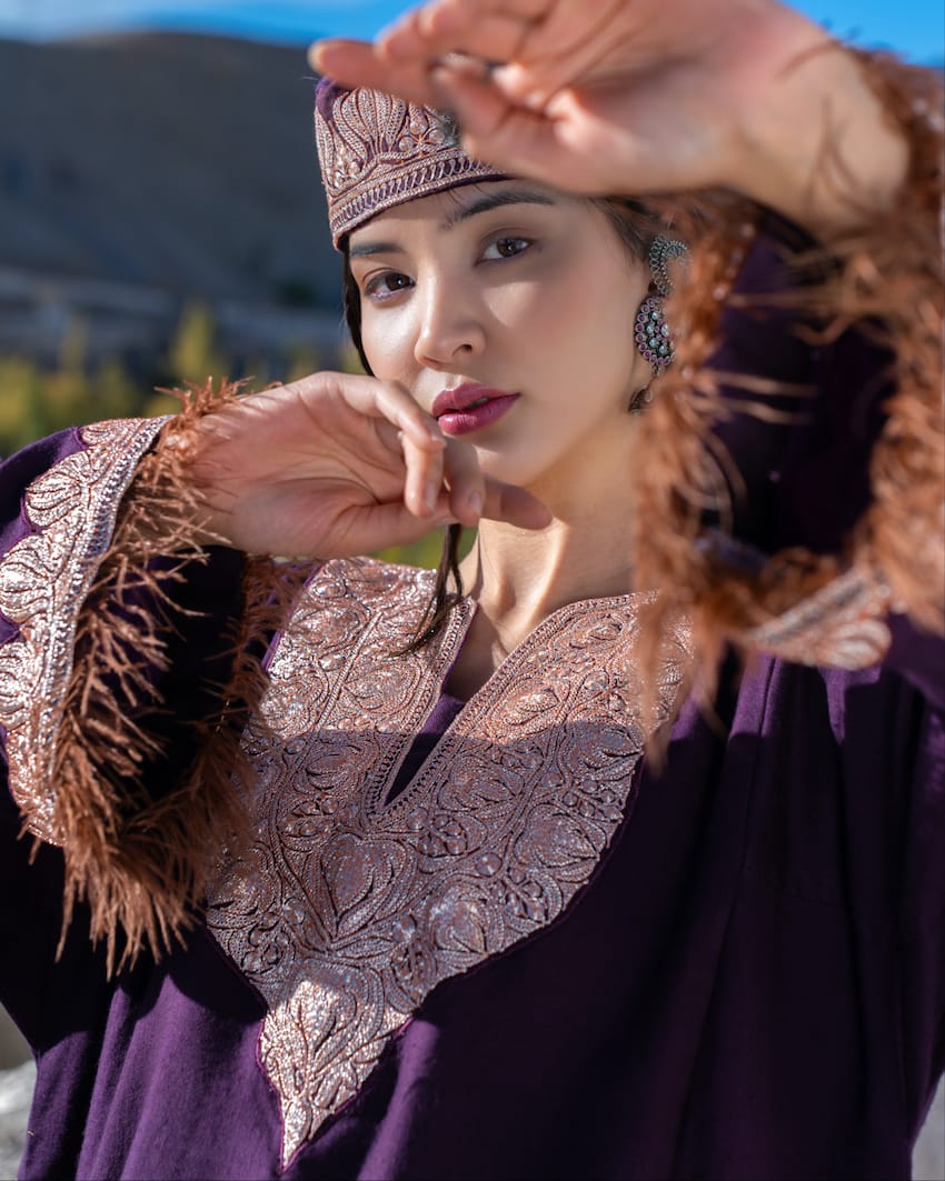 Purple Hand Embroidered Pheran Salwar