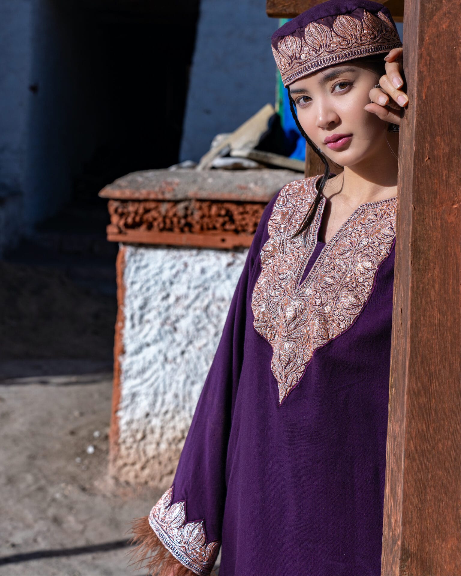 Purple Hand Embroidered Pheran Salwar