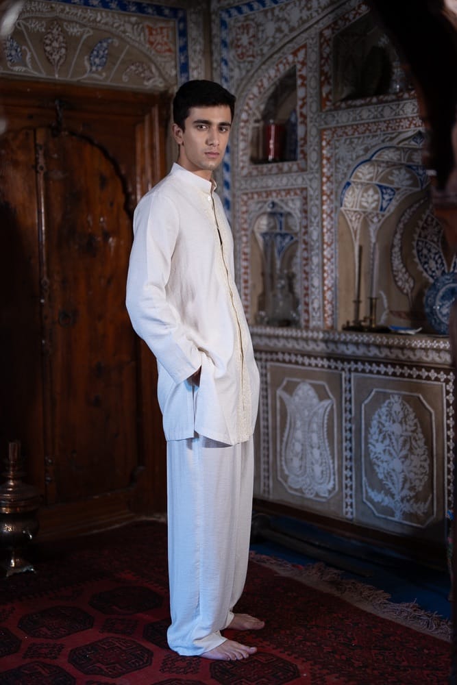 Ivory Ari Embroidered Sherwani Style Kurta Pant