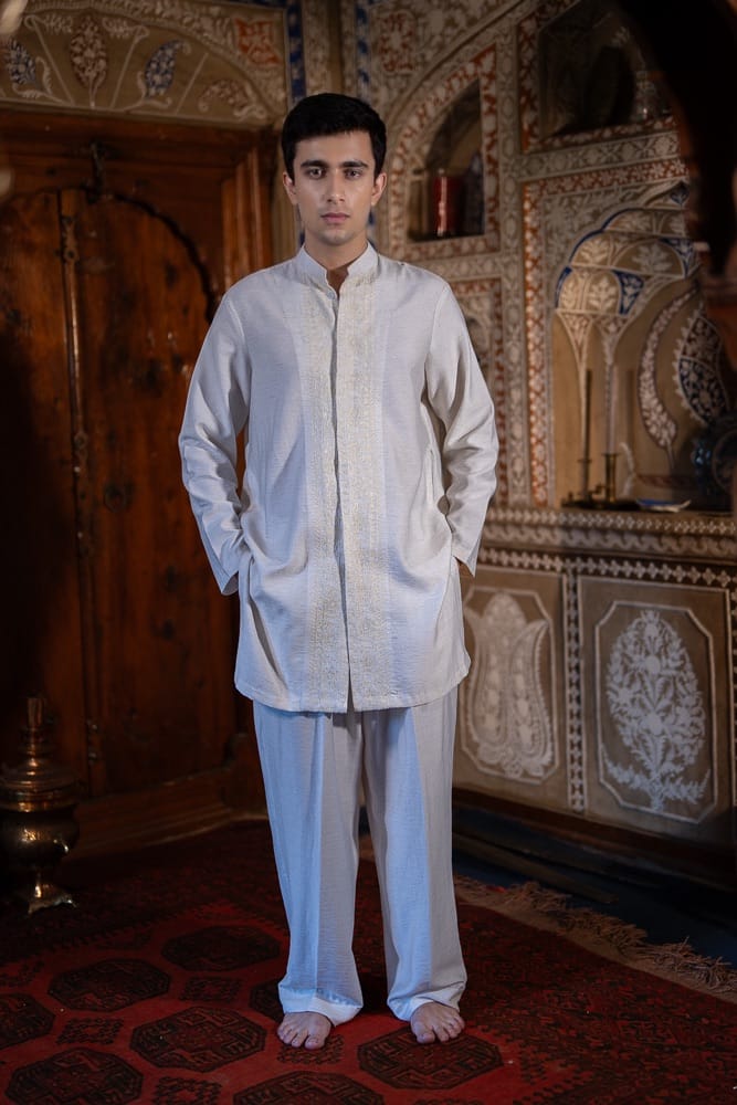 Ivory Ari Embroidered Sherwani Style Kurta Pant
