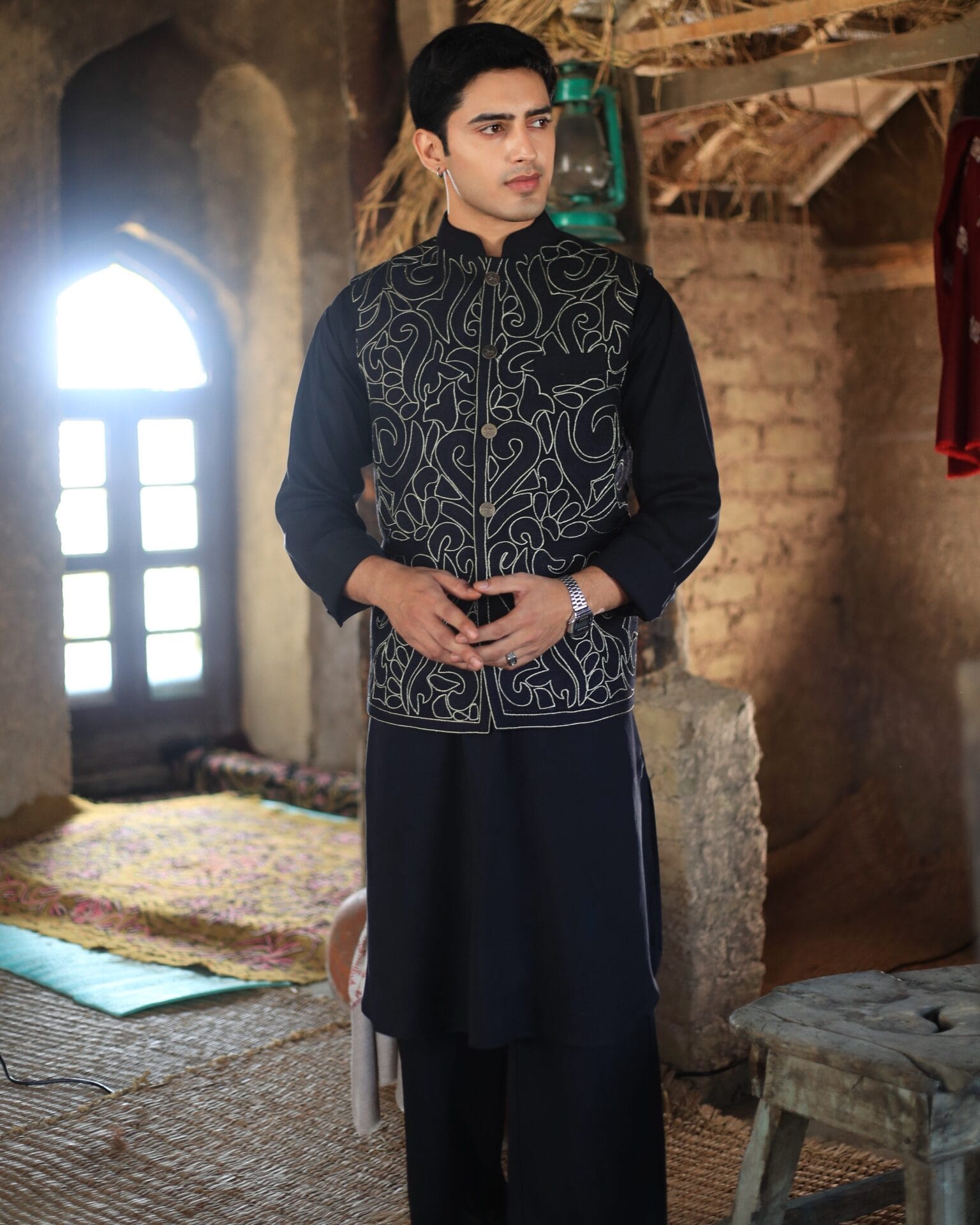 Black Embroidered Ari Waistcoat set