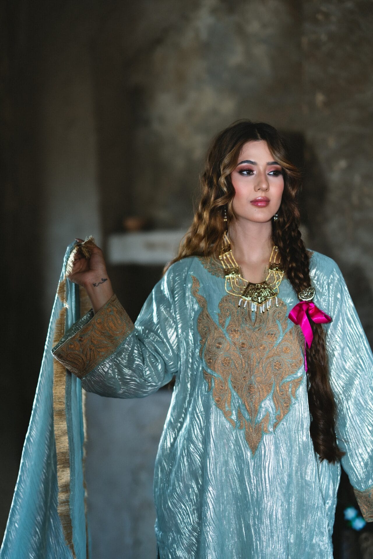 Sage Green Shimmer Tilla Embroidered Pheran Salwar