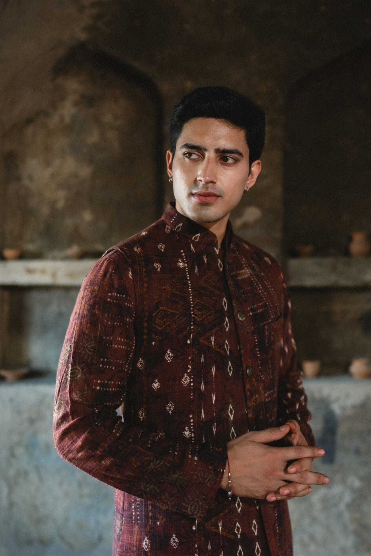 Brown Ajrakh Printed Waistcoat set