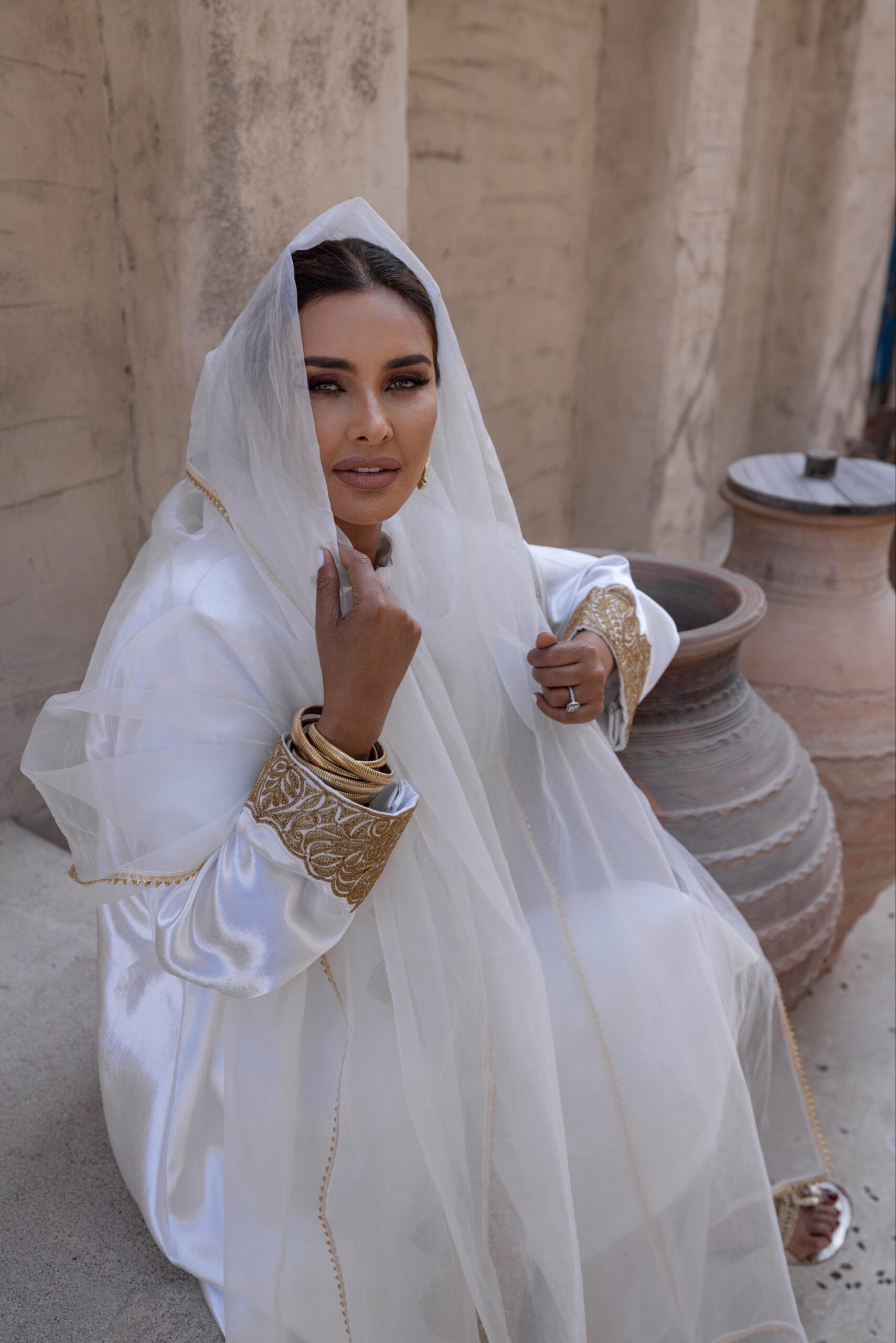 White Tilla Embroidered Tunic Jacket Organza Dupatta