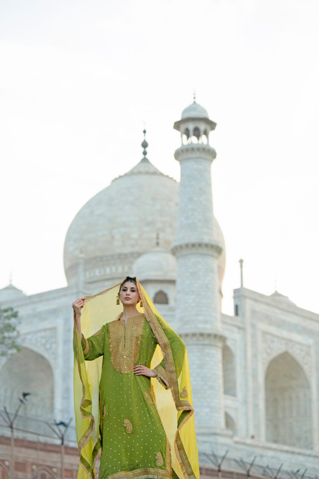 Green Tilla Embroidered Kurta Palazzo Organza Dupatta