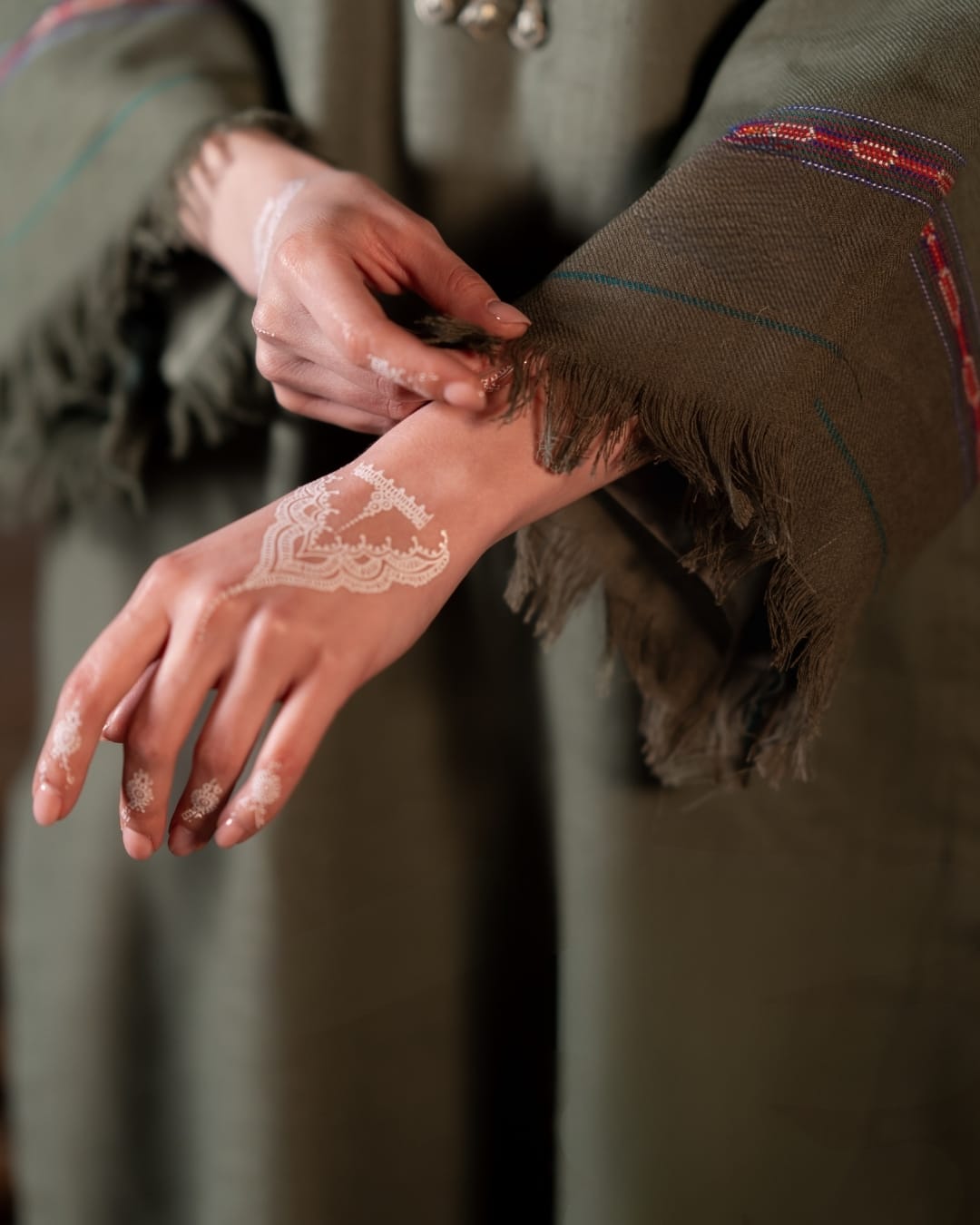 Olive Wool Pheran Pants Stole