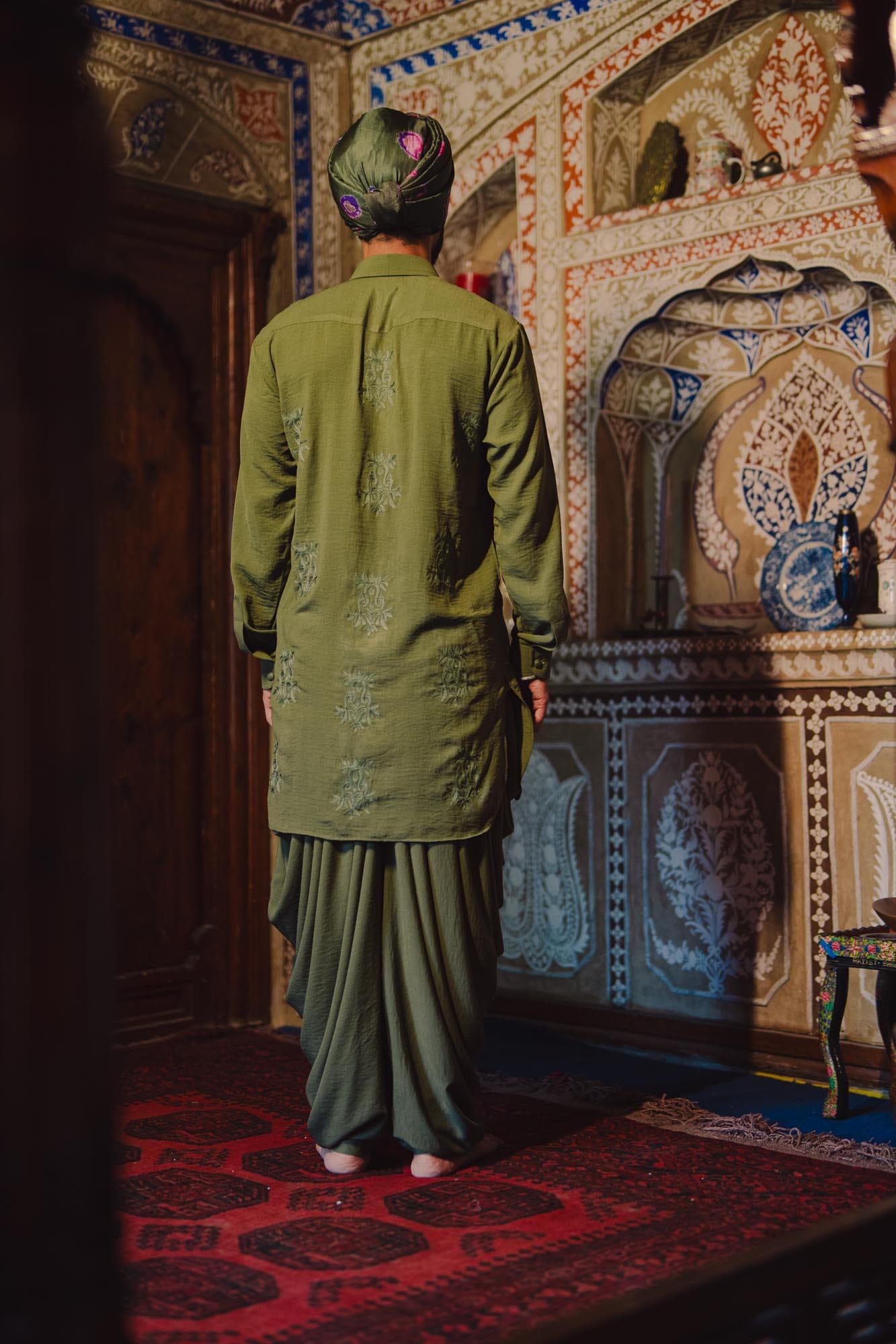 Olive Ari Embroidered Kurta Dhoti Salwar