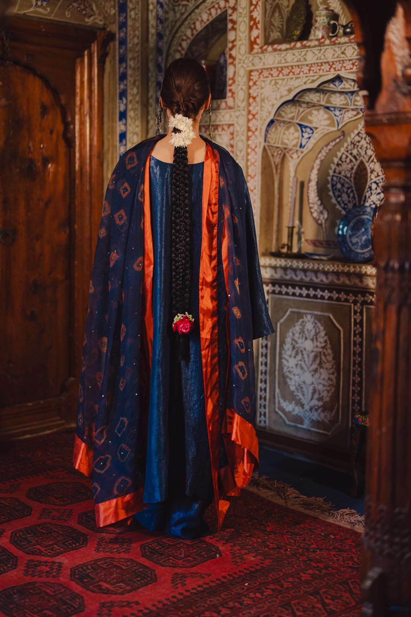 Blue Pheran Pant Organza Bandhani Dupatta