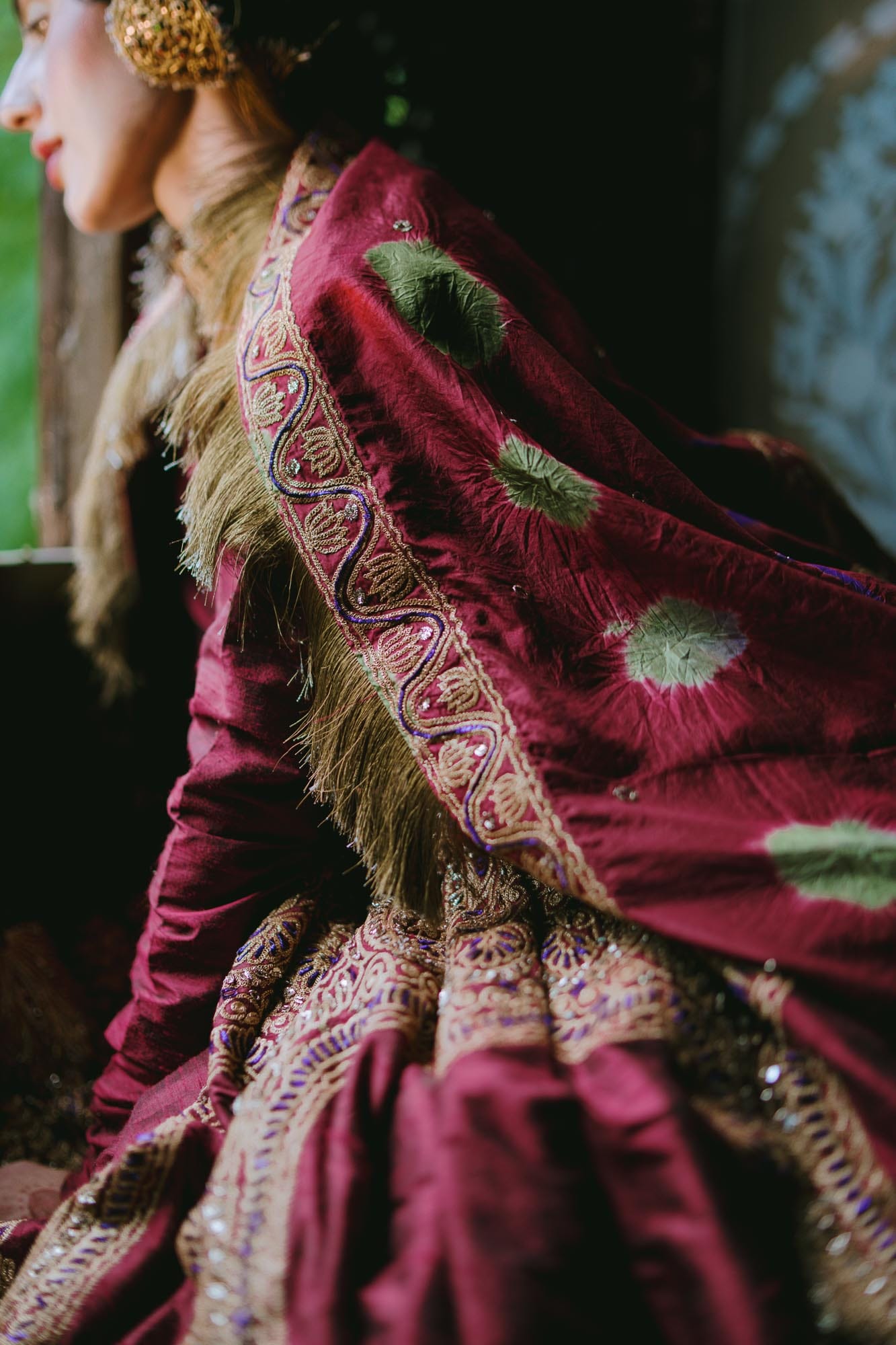 Maroon Raw Silk Kalidar Bandhani Dupatta Gharara