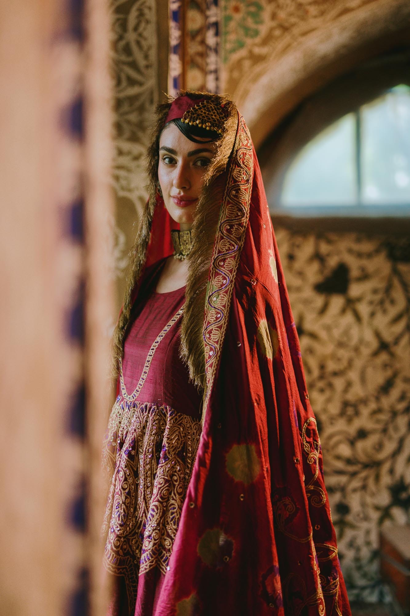 Maroon Raw Silk Kalidar Bandhani Dupatta Gharara