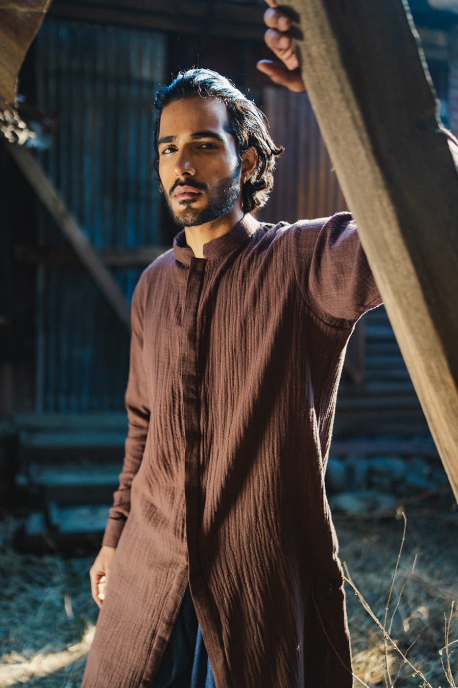 Brown Button Down Kurta Set