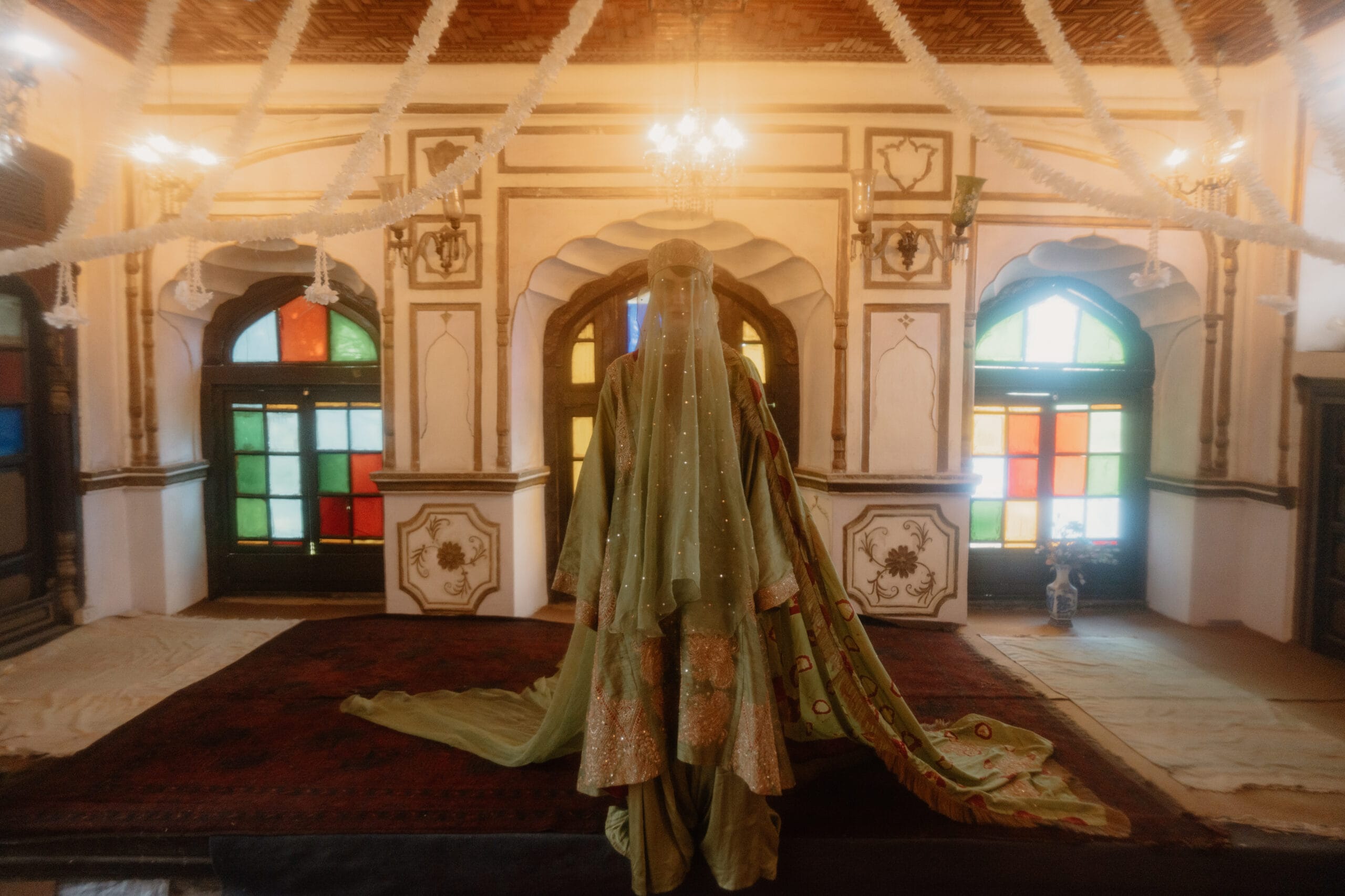 Green Raw Silk Kalidar Pheran Bandhani Dupatta Sharara