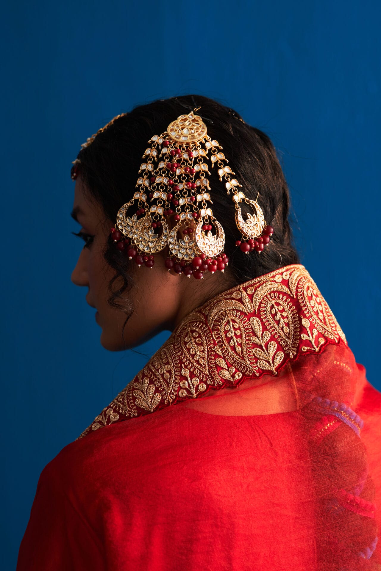 Maroon Tilla Embroidered Kurta Lehanga Organza Dupatta