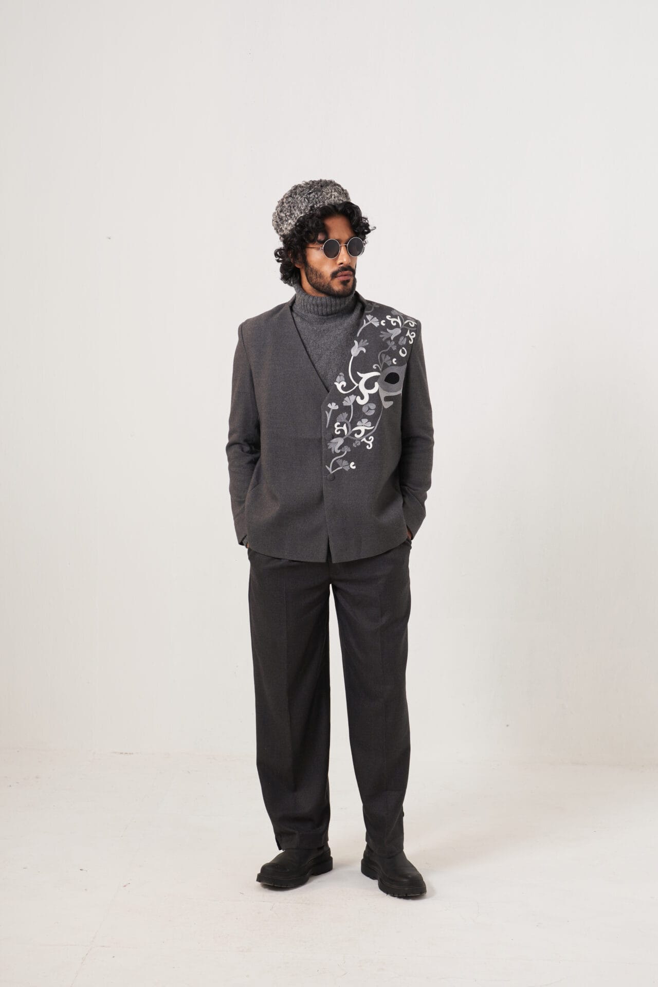 Grey Structured Ari Embroidered Blazer and Pants