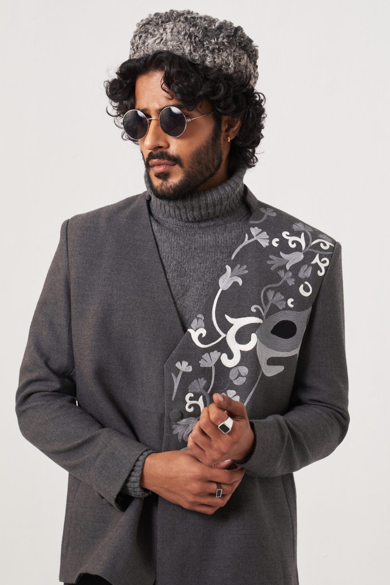 Grey Structured Ari Embroidered Blazer and Pants