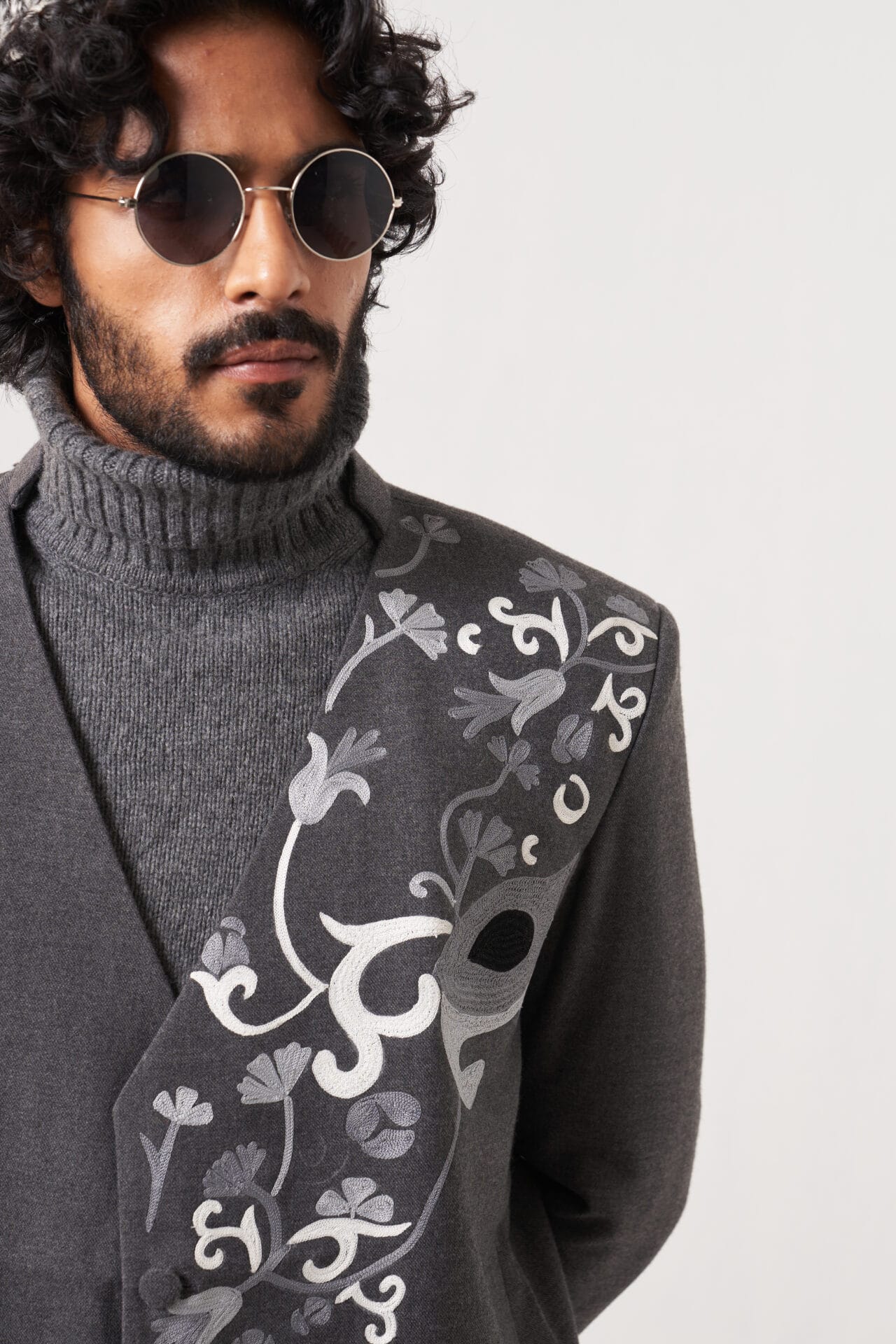 Grey Structured Ari Embroidered Blazer and Pants
