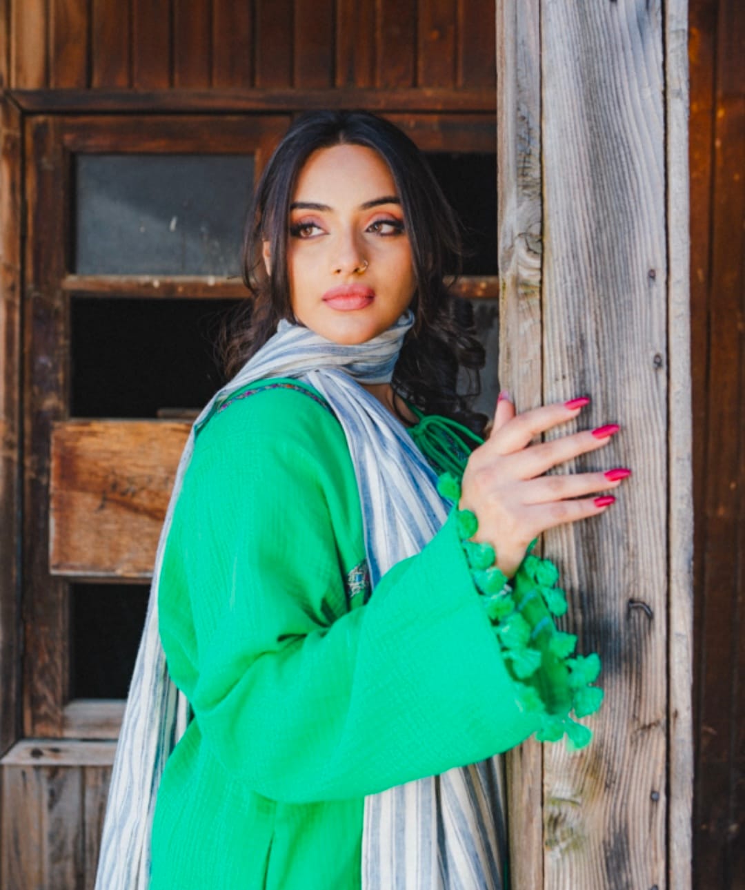Green Pheran Dhoti Salwar Check Dupatta