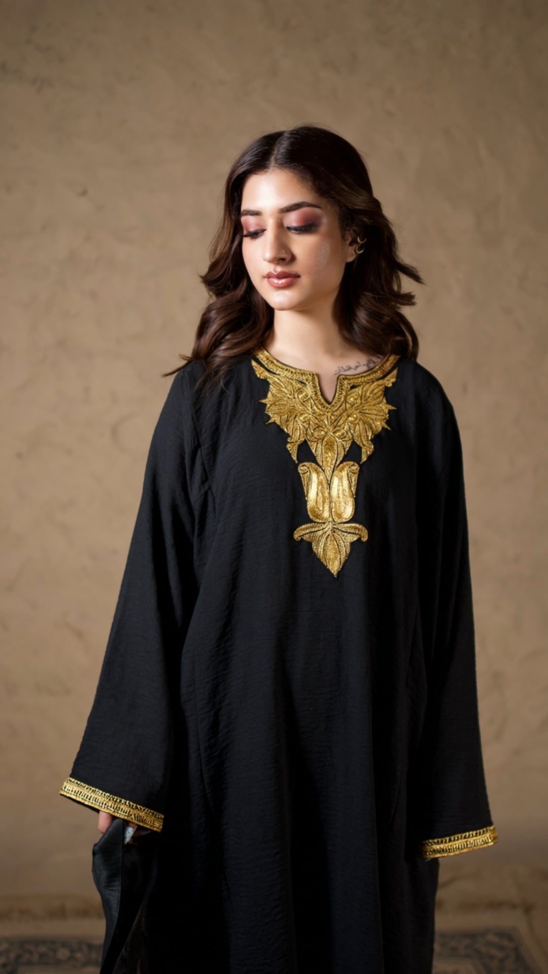 Black Embroidered Pheran Salwar with Dupatta