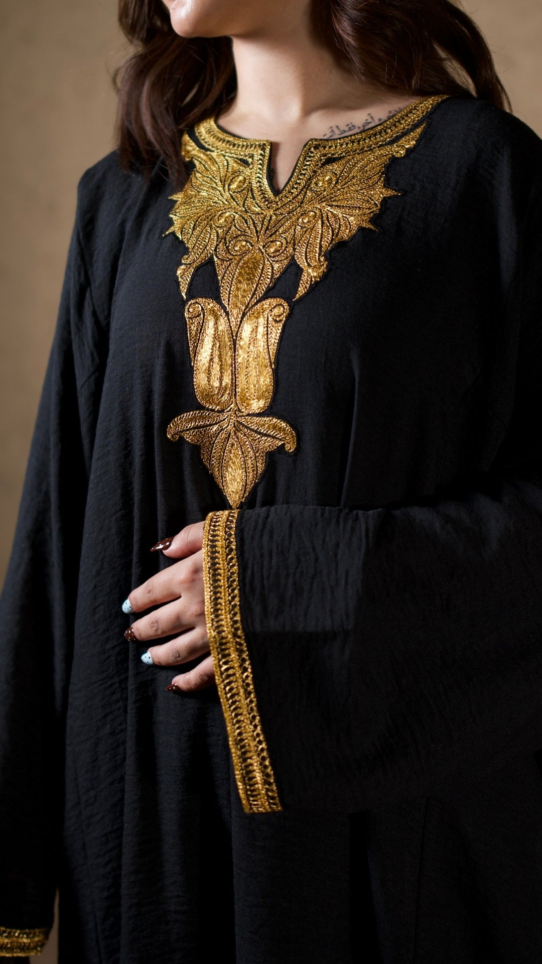 Black Embroidered Pheran Salwar with Dupatta