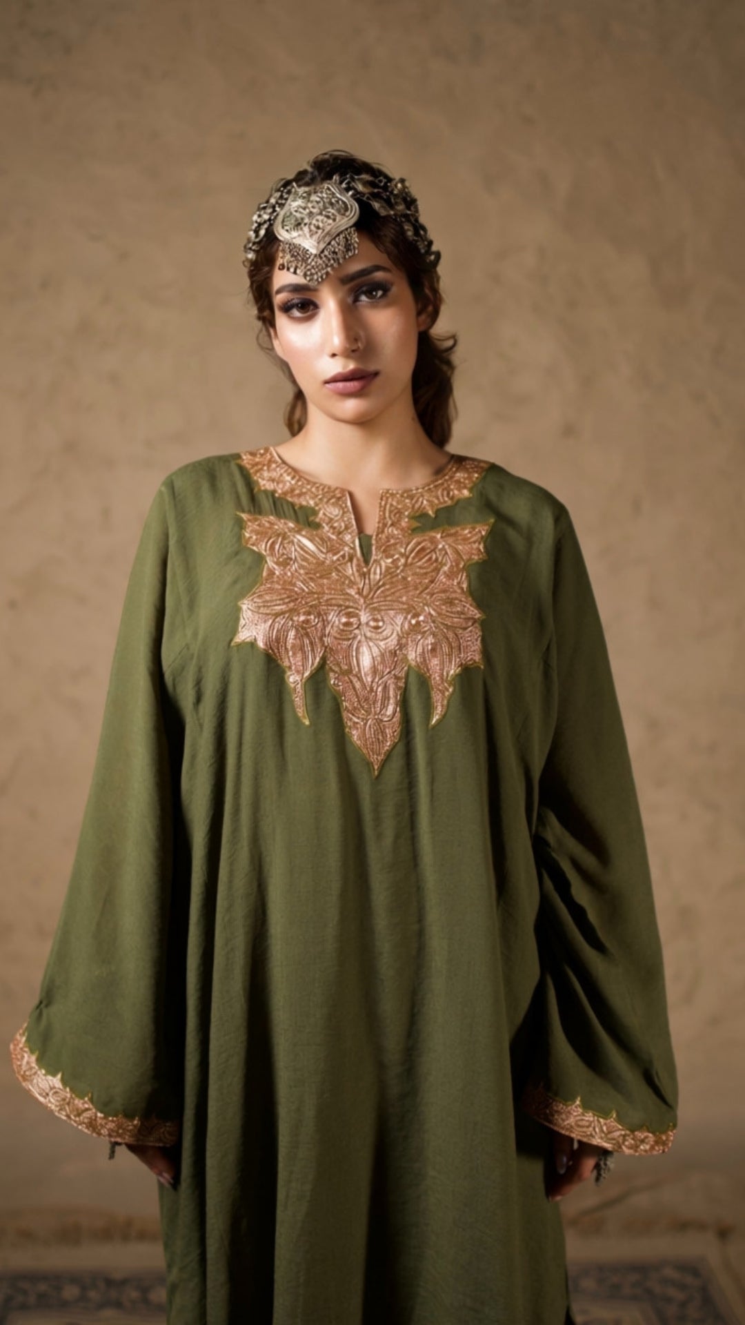 Olive Green Embroidered Pheran Salwar