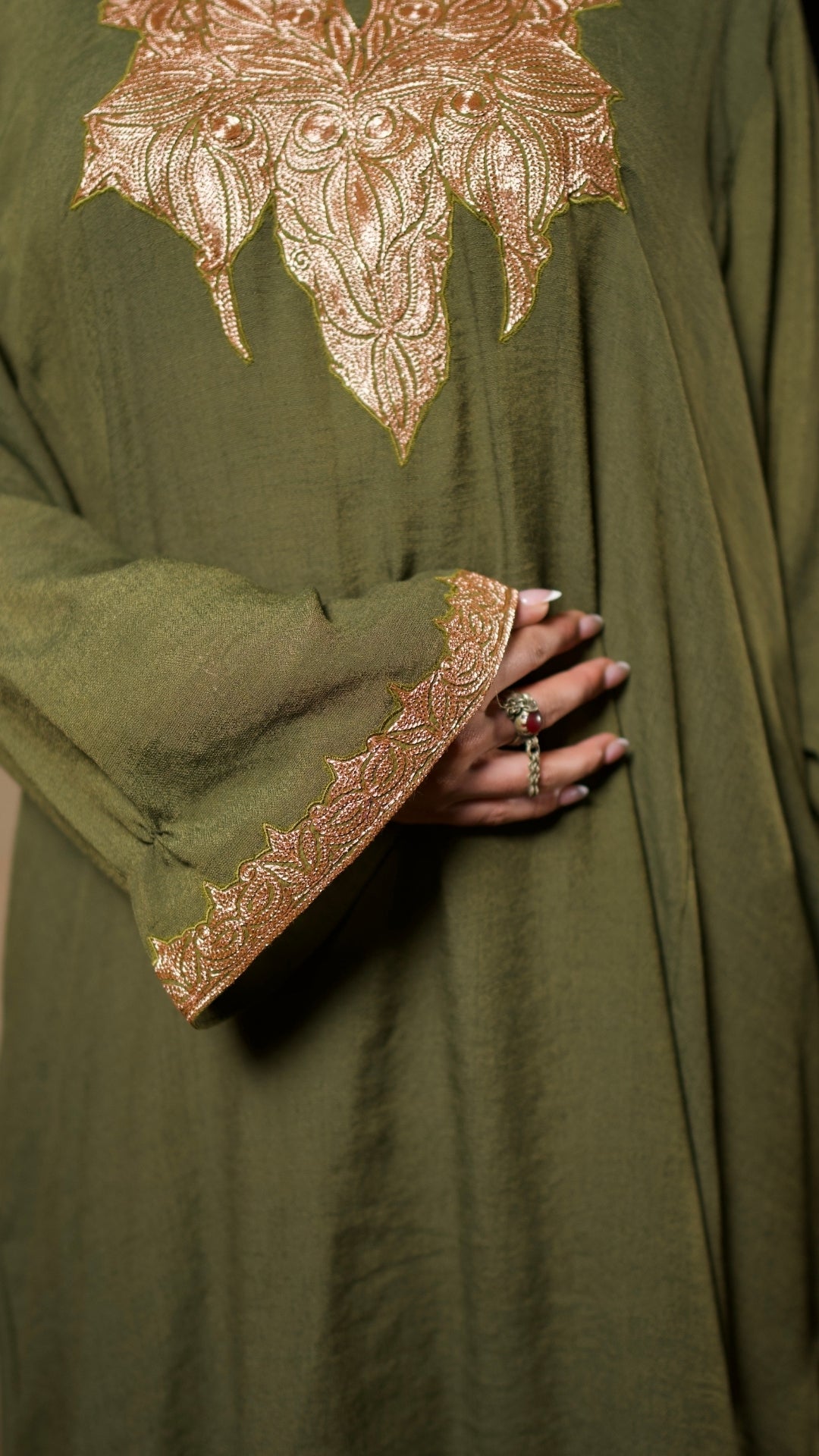 Olive Green Embroidered Pheran Salwar