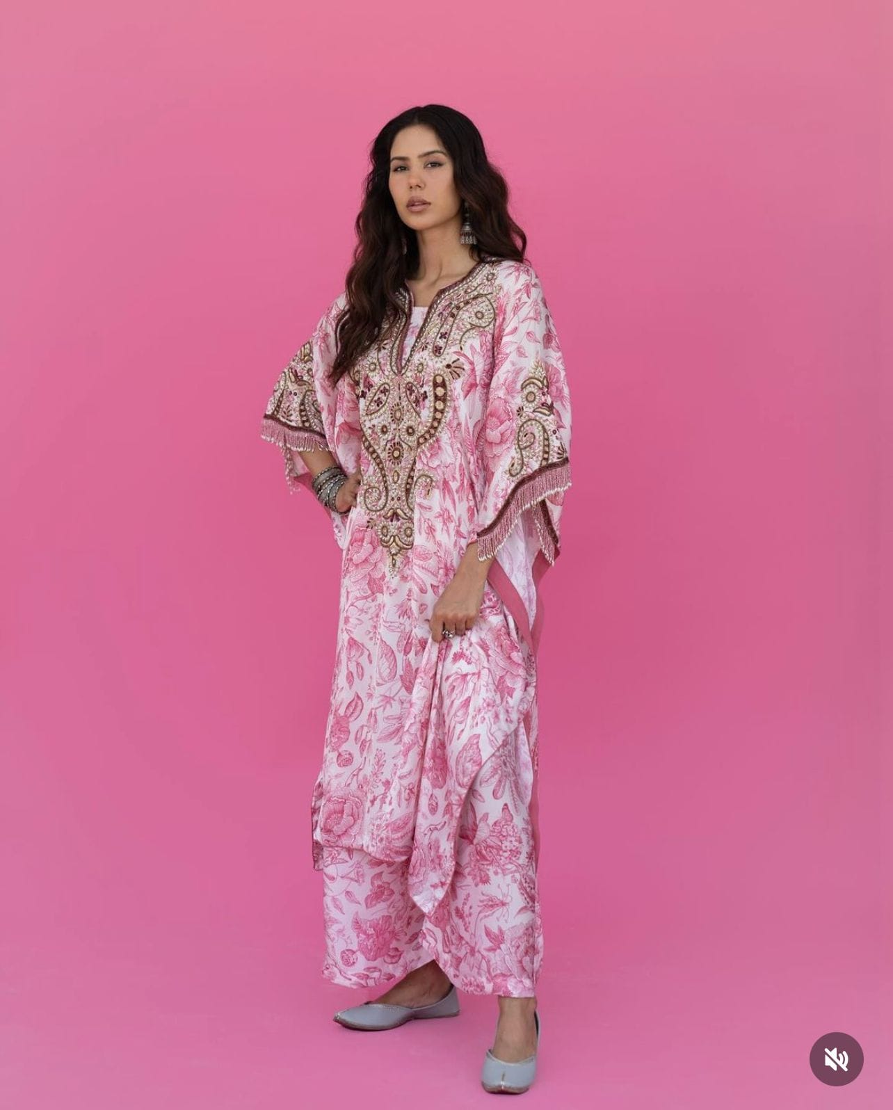 Sonam Bajwa in Floral Hand Embroidered Kaftan Palazzo