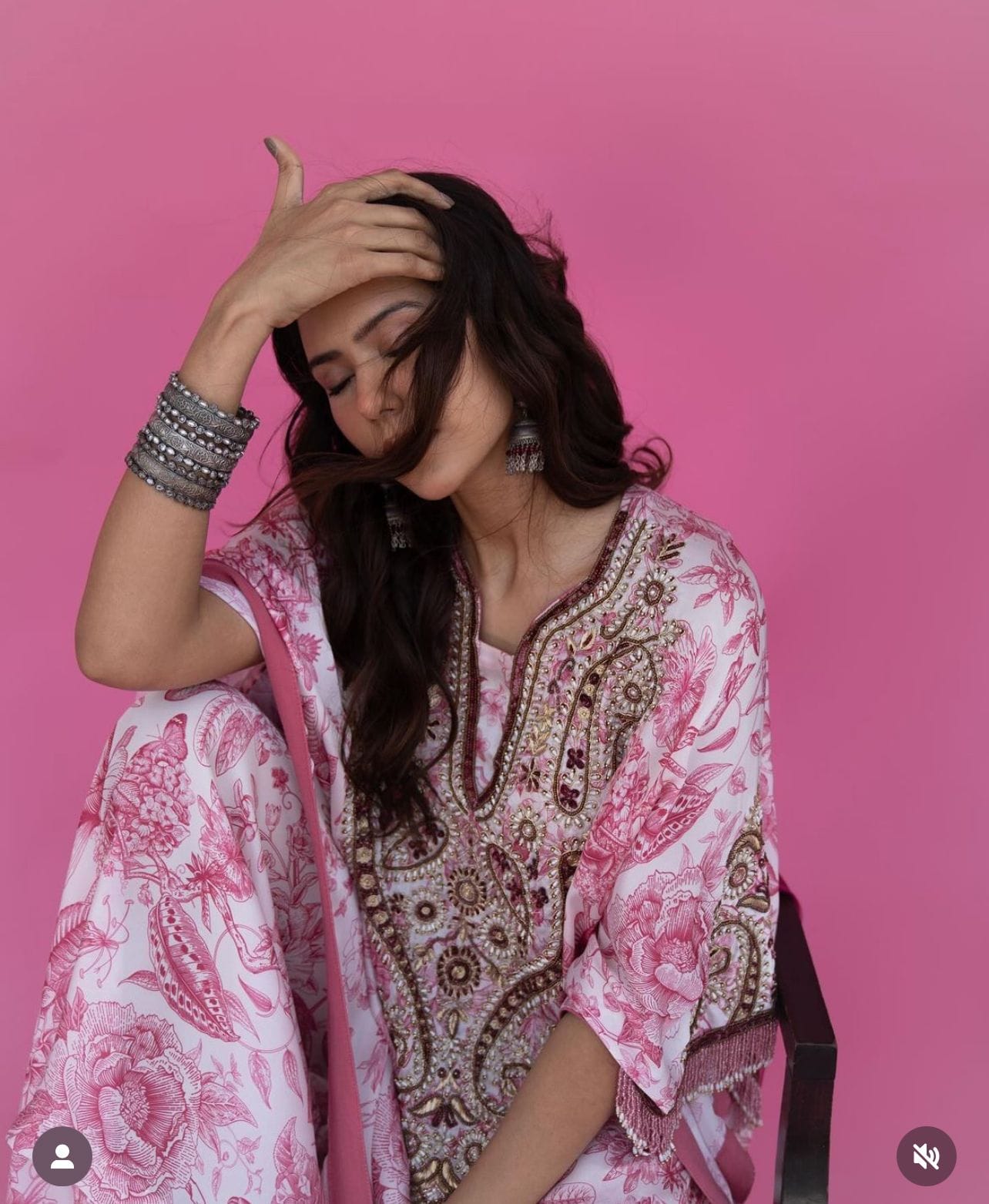 Sonam Bajwa in Floral Hand Embroidered Kaftan Palazzo