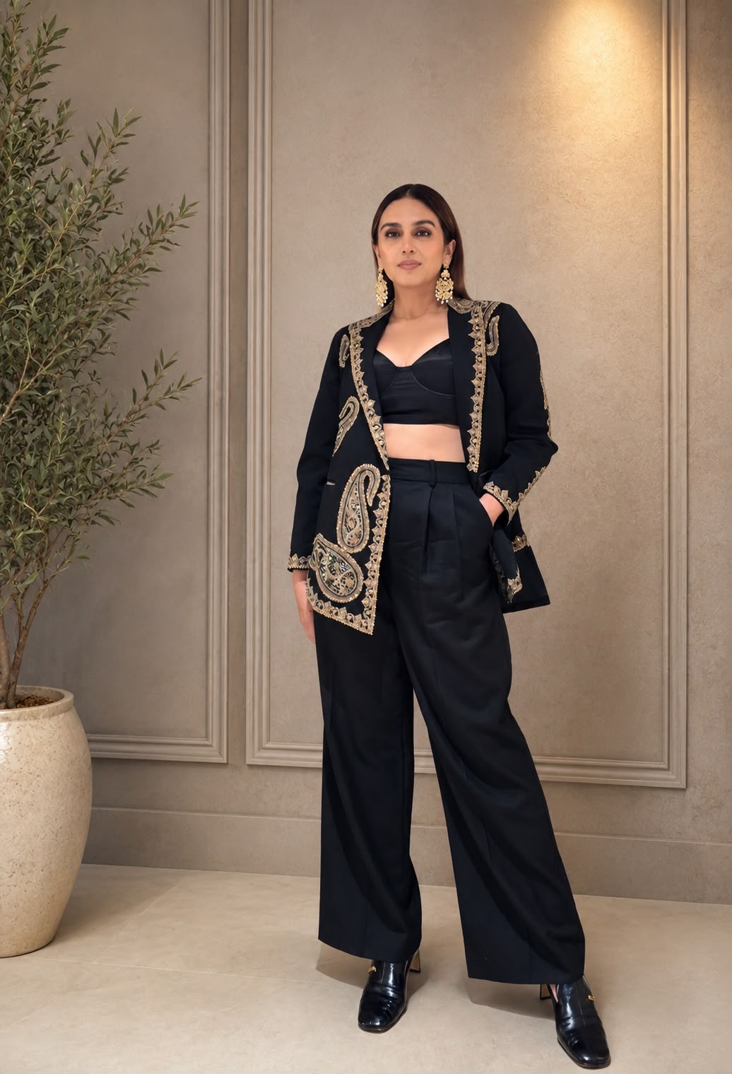 Black Embroidered Jacket and Pants