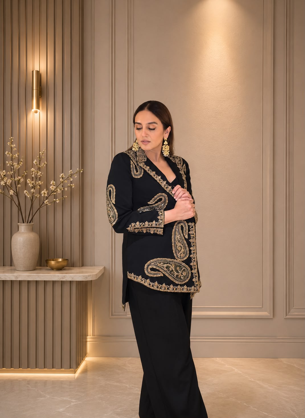 Black Embroidered Jacket and Pants