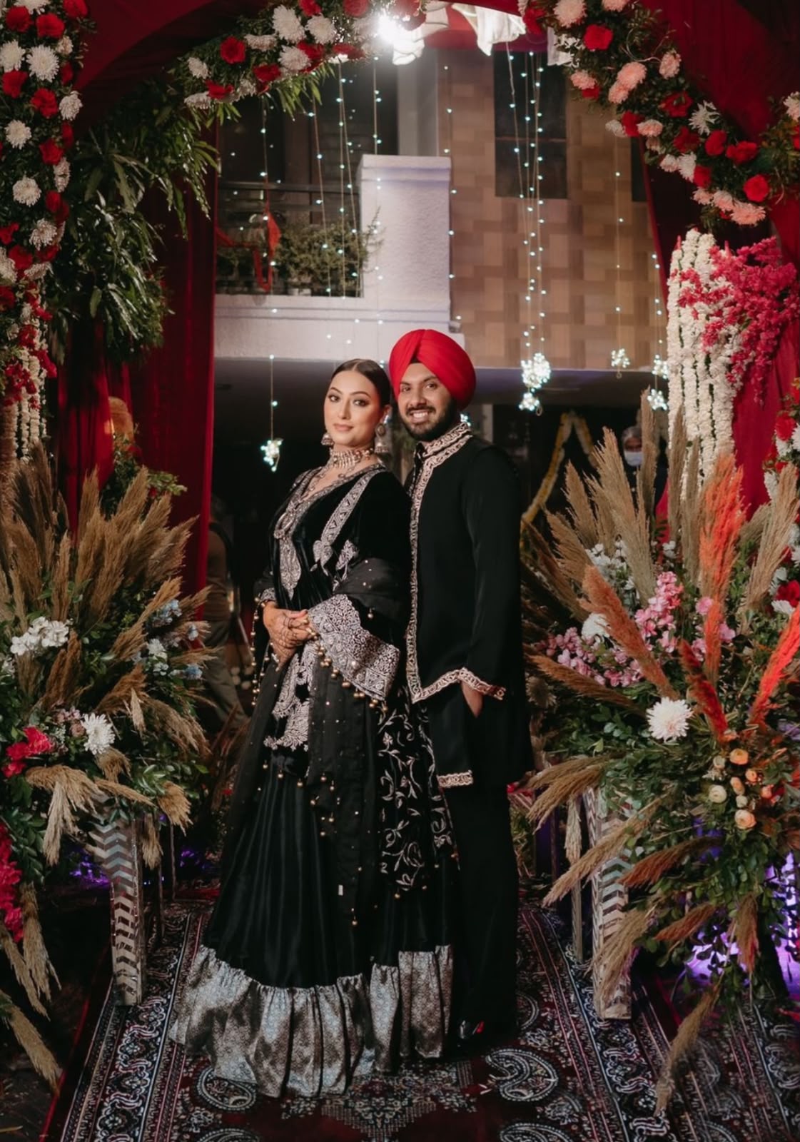 Black Tilla And Dabka Embroidered Kalidar Pheran Skirt with Dupatta