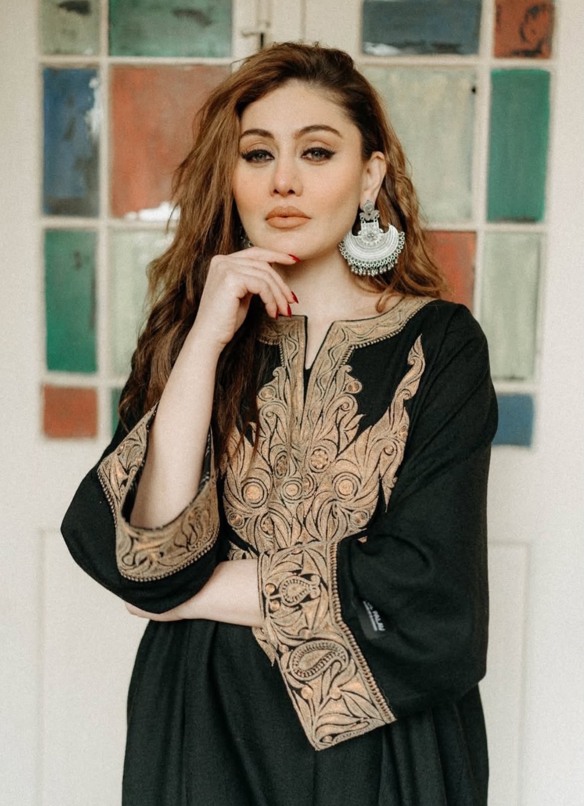 Shefali Jariwala in Black Tilla Embroidered Pheran Pant