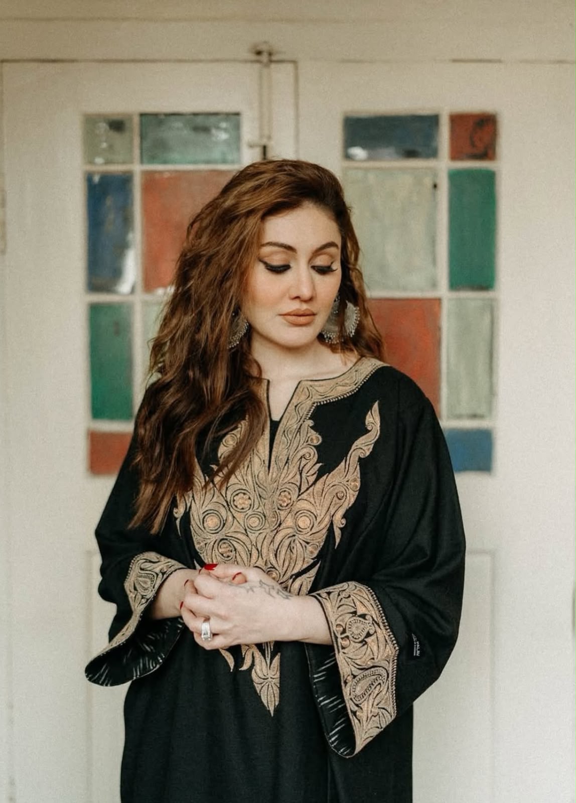 Shefali Jariwala in Black Tilla Embroidered Pheran Pant