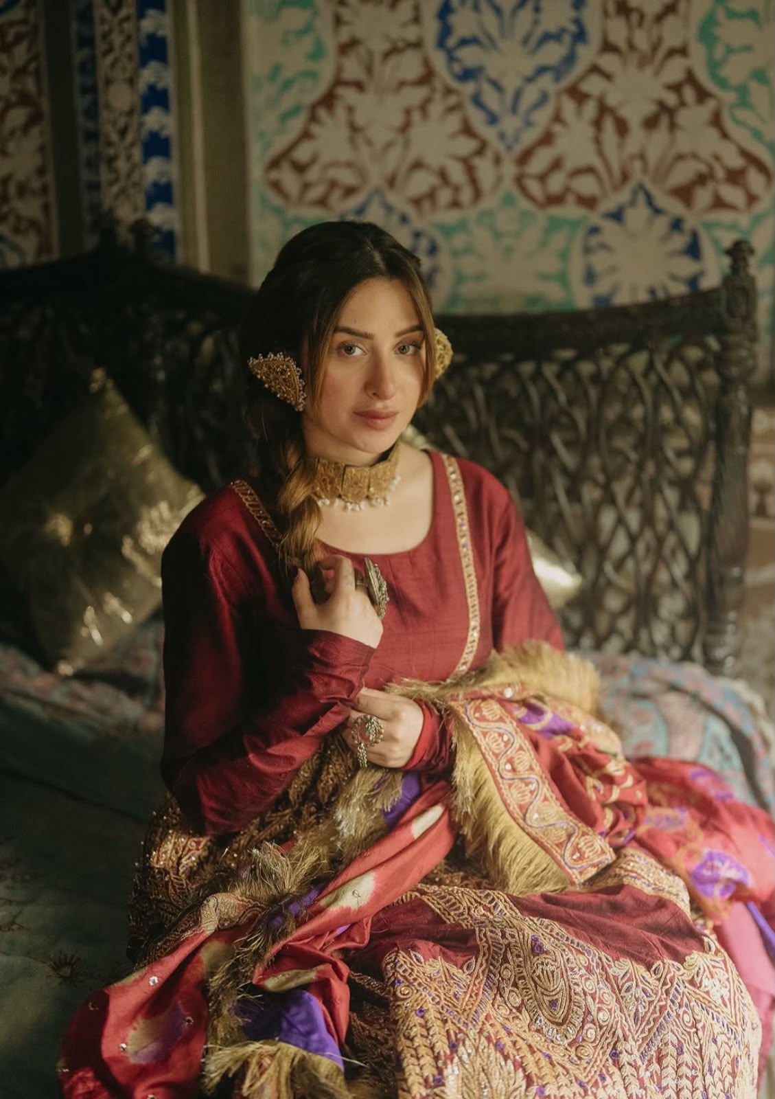 Maroon Raw Silk Kalidar Bandhani Dupatta Gharara