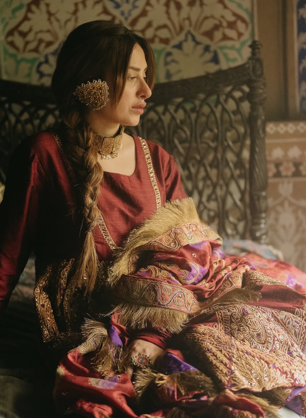Maroon Raw Silk Kalidar Bandhani Dupatta Gharara