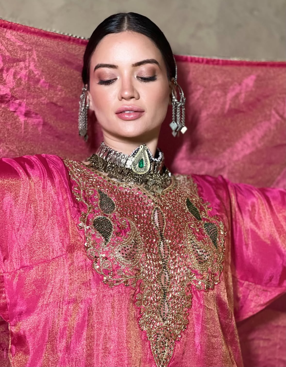Pink Tilla and Hand Done Naqshi Pheran Salwar