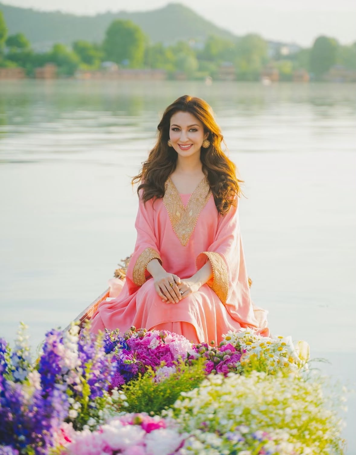 Pink Tilla Embroidered Kaftan Palazzo with Dupatta