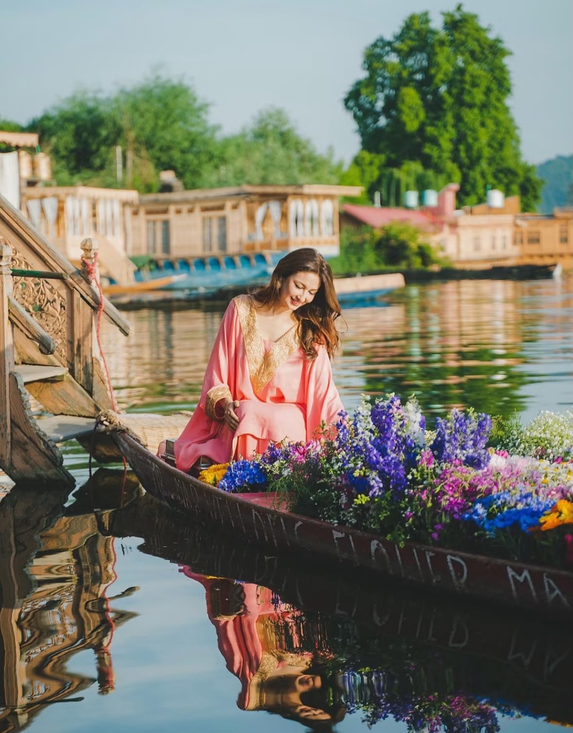 Pink Tilla Embroidered Kaftan Palazzo with Dupatta