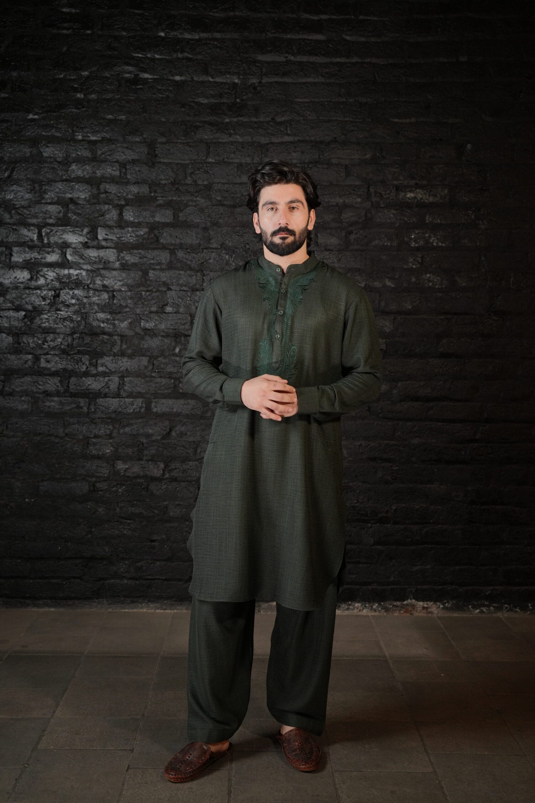 Green Thread Embroidered Kurta Salwar