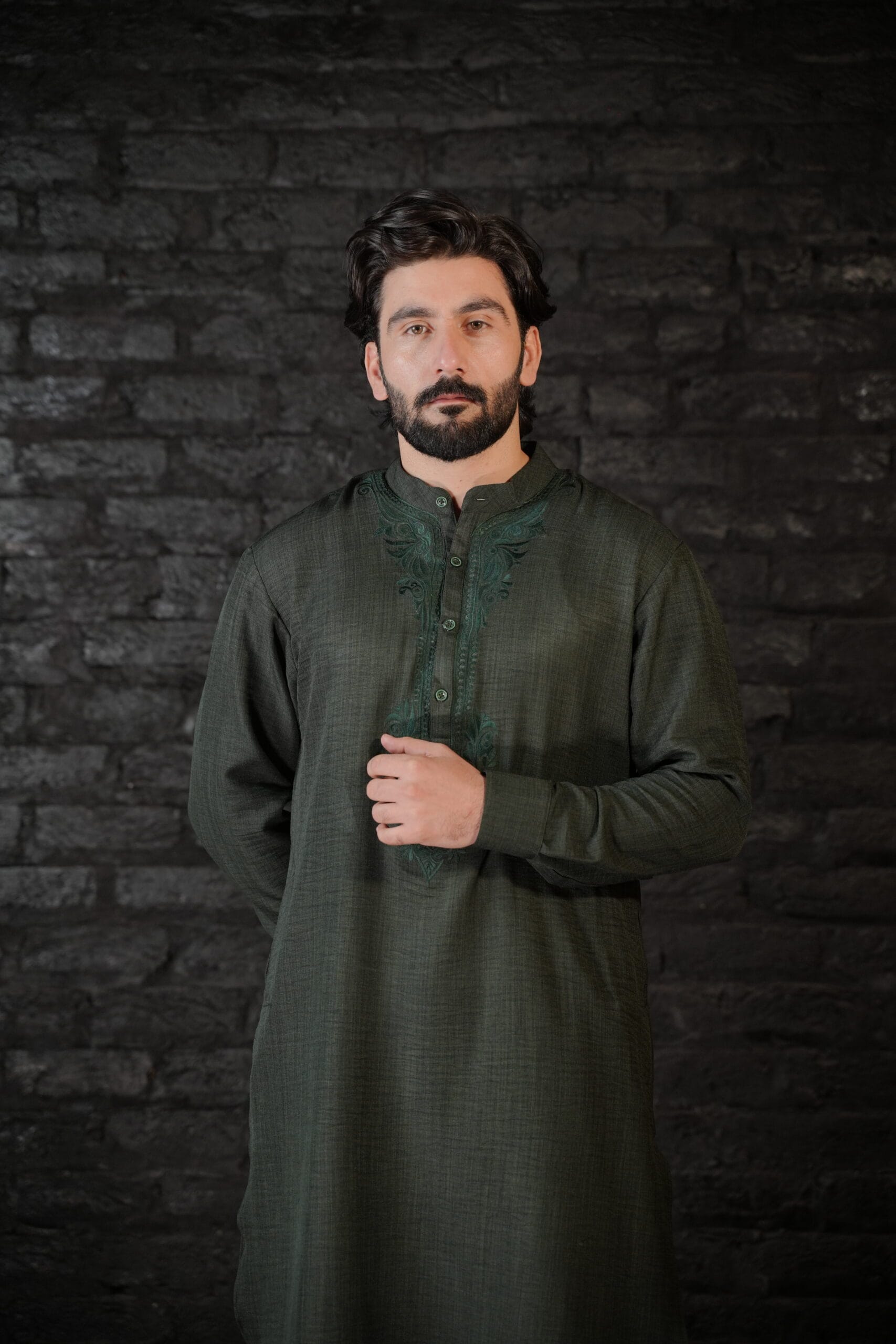 Green Thread Embroidered Kurta Salwar