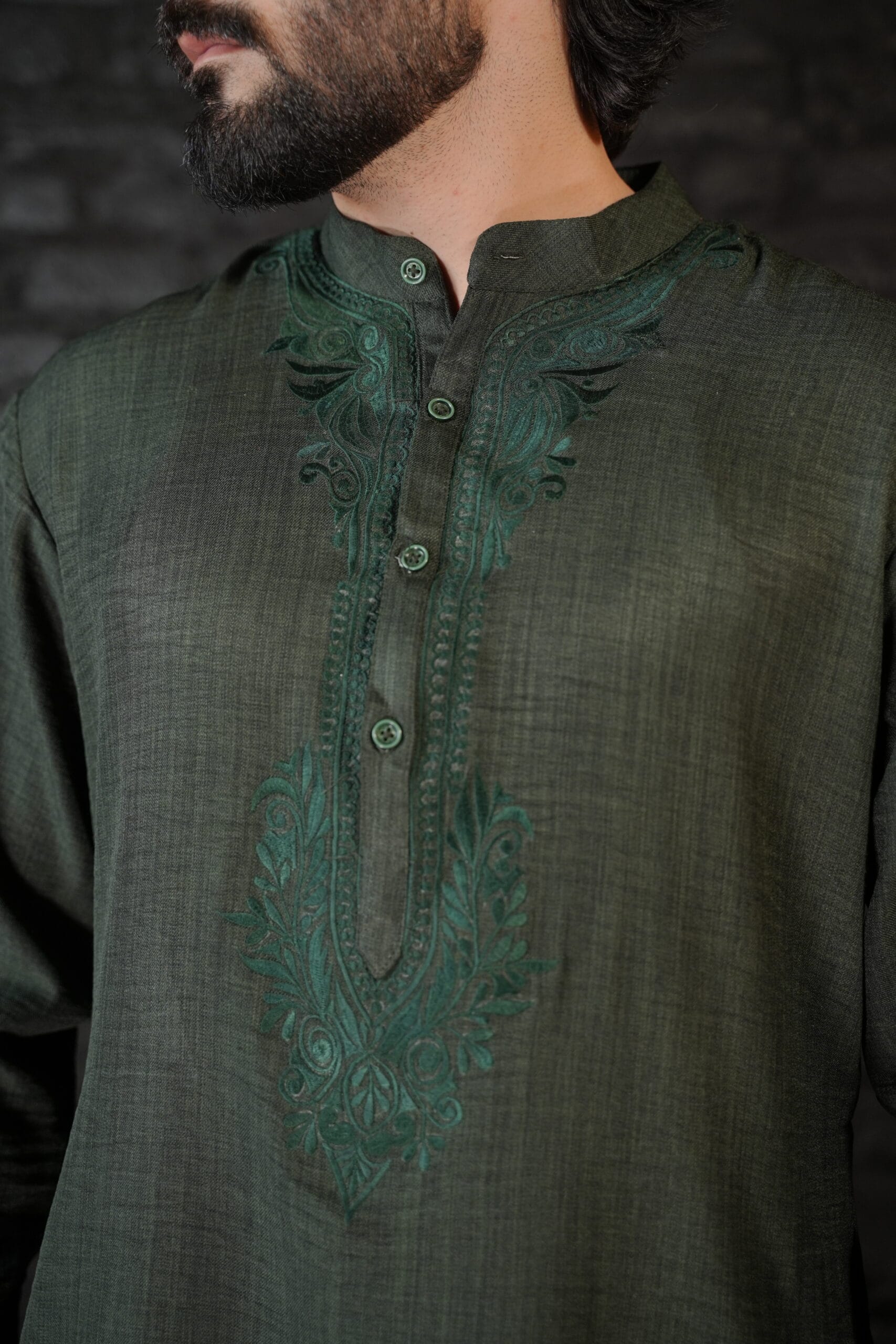Green Thread Embroidered Kurta Salwar