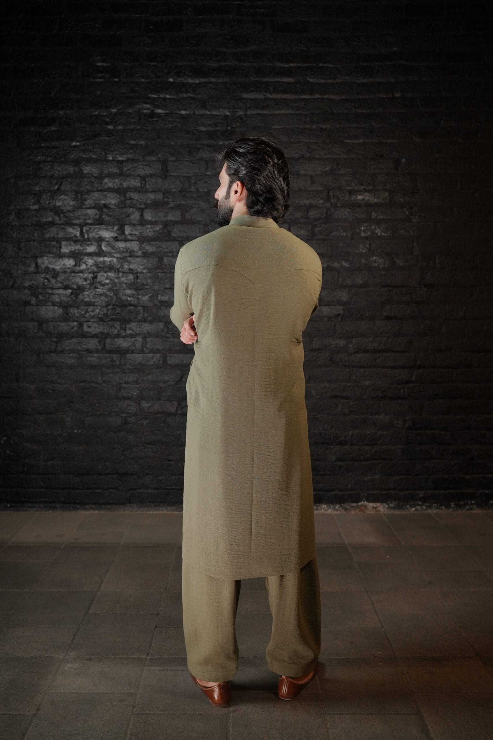 Olive Pleated Kurta Salwar