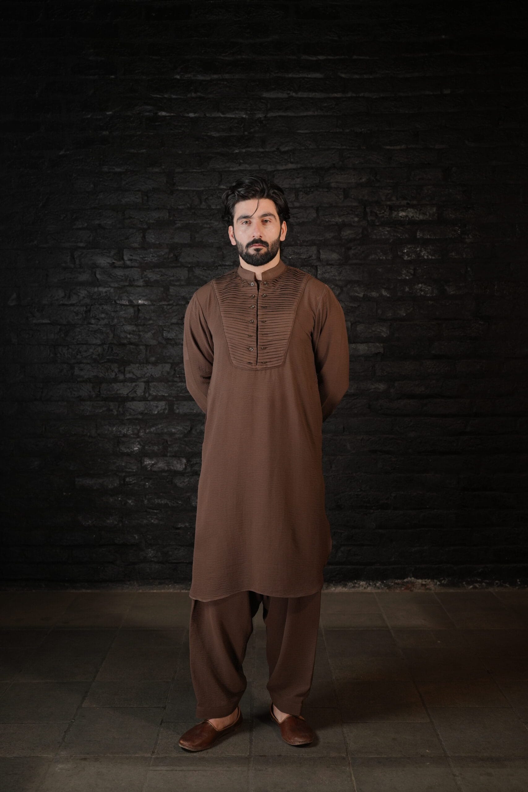 Brown Pleated Kurta Salwar