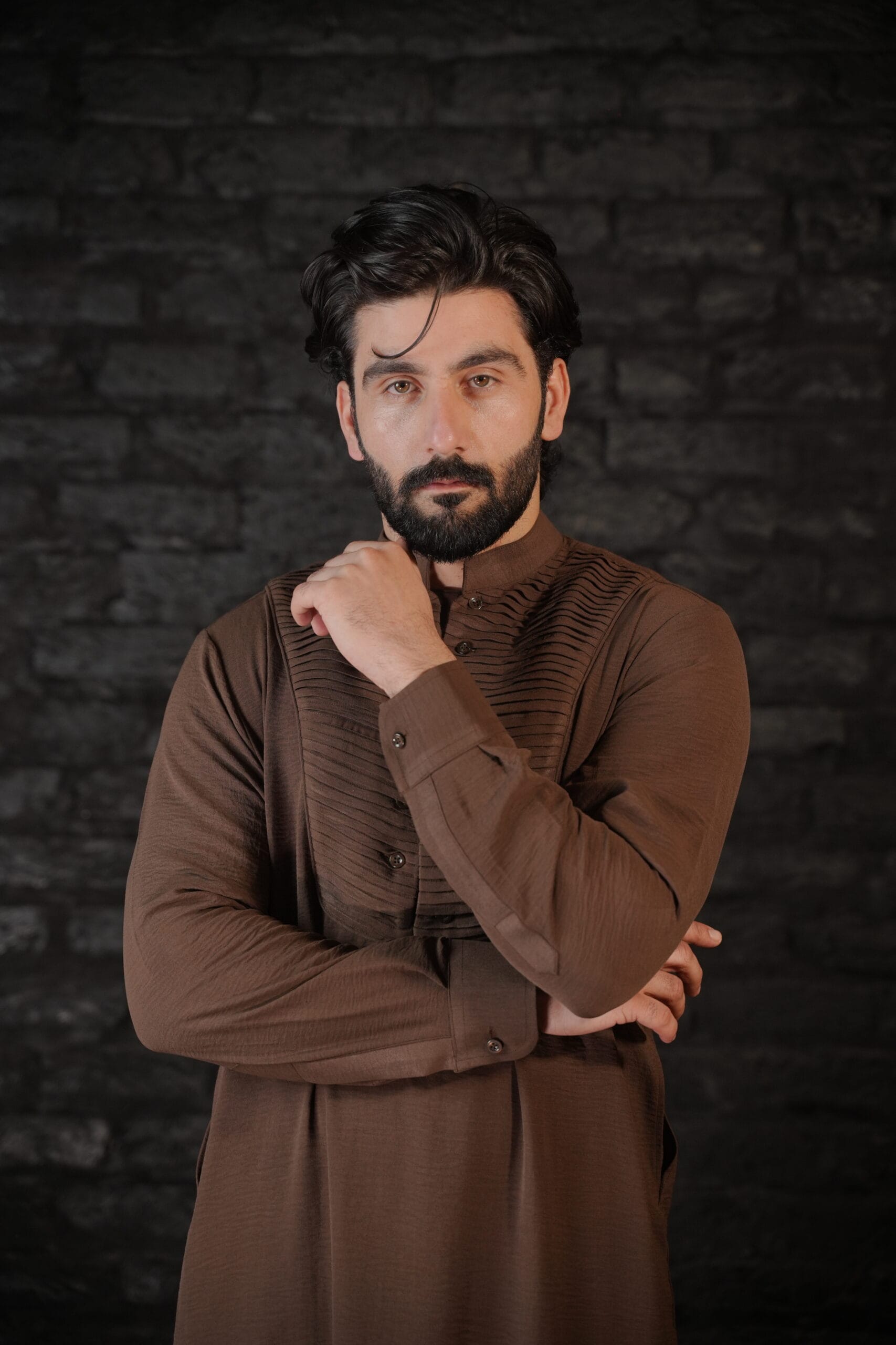 Brown Pleated Kurta Salwar